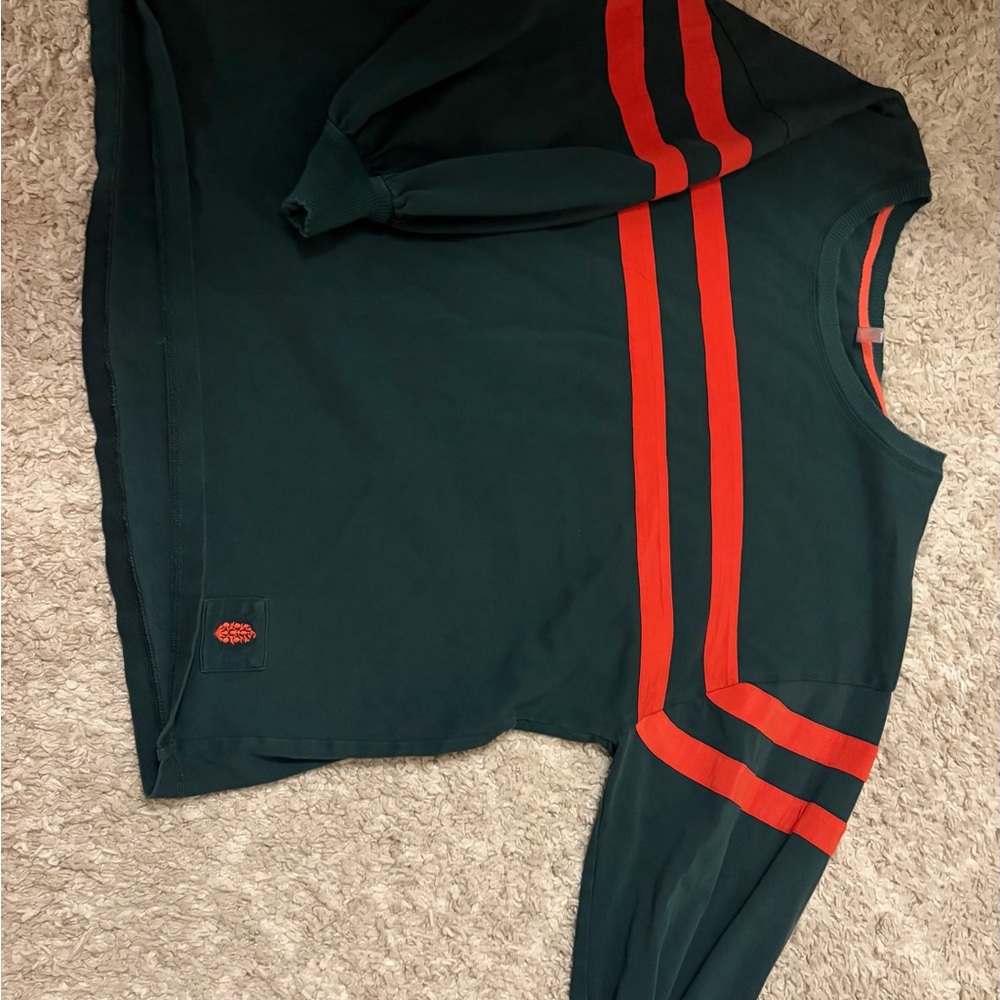 Green Sweatshirt with Redish Orange Stripes- oversized